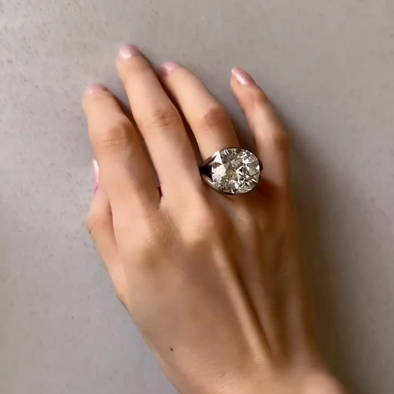 20ct Cushion Cut White Sapphire Split Shank Sandblasted Engagement Ring