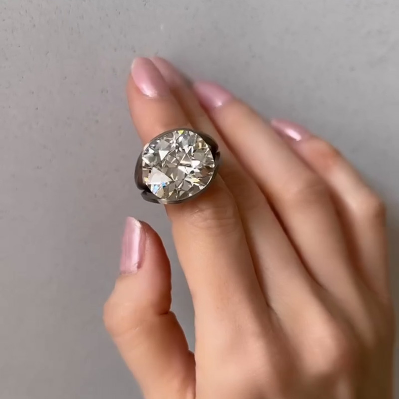 20ct Cushion Cut White Sapphire Split Shank Sandblasted Engagement Ring