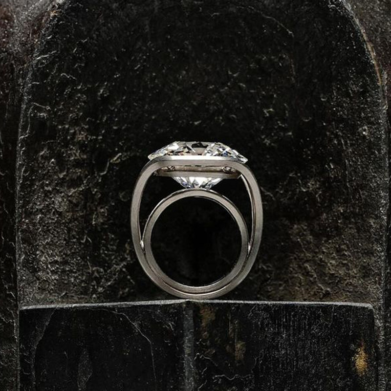 20ct Cushion Cut White Sapphire Split Shank Sandblasted Engagement Ring