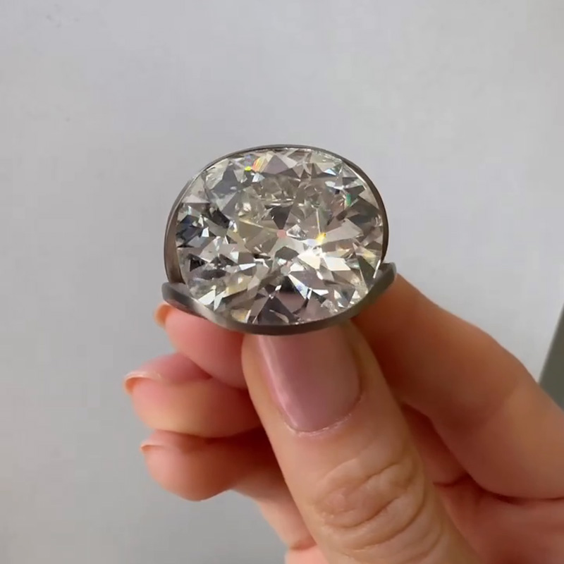 20ct Cushion Cut White Sapphire Split Shank Sandblasted Engagement Ring