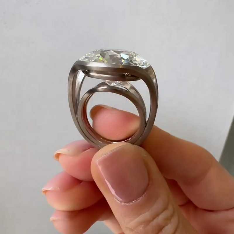 20ct Cushion Cut White Sapphire Split Shank Sandblasted Engagement Ring