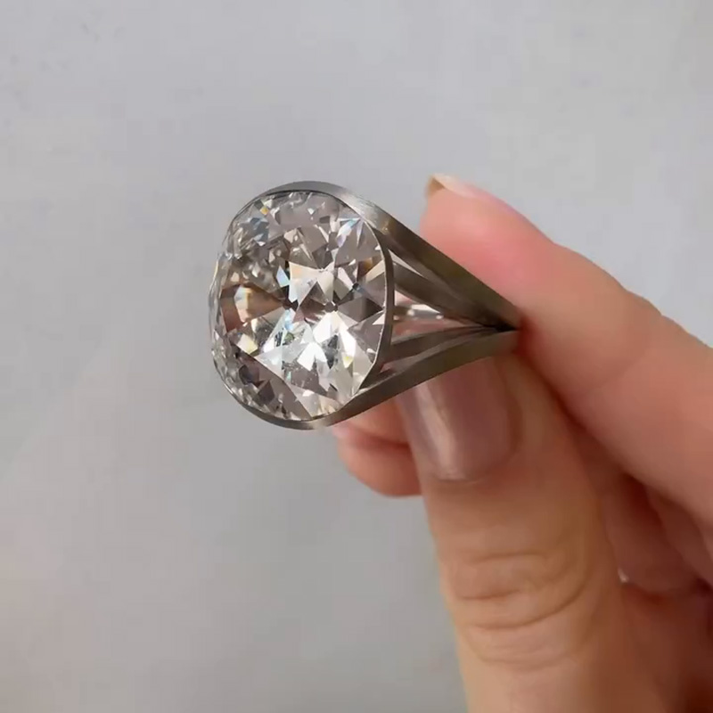 20ct Cushion Cut White Sapphire Split Shank Sandblasted Engagement Ring