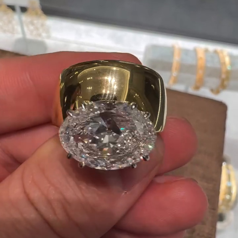 8ct Oval Cut White Sapphire Modern Handmade Ring In Yellow Gold