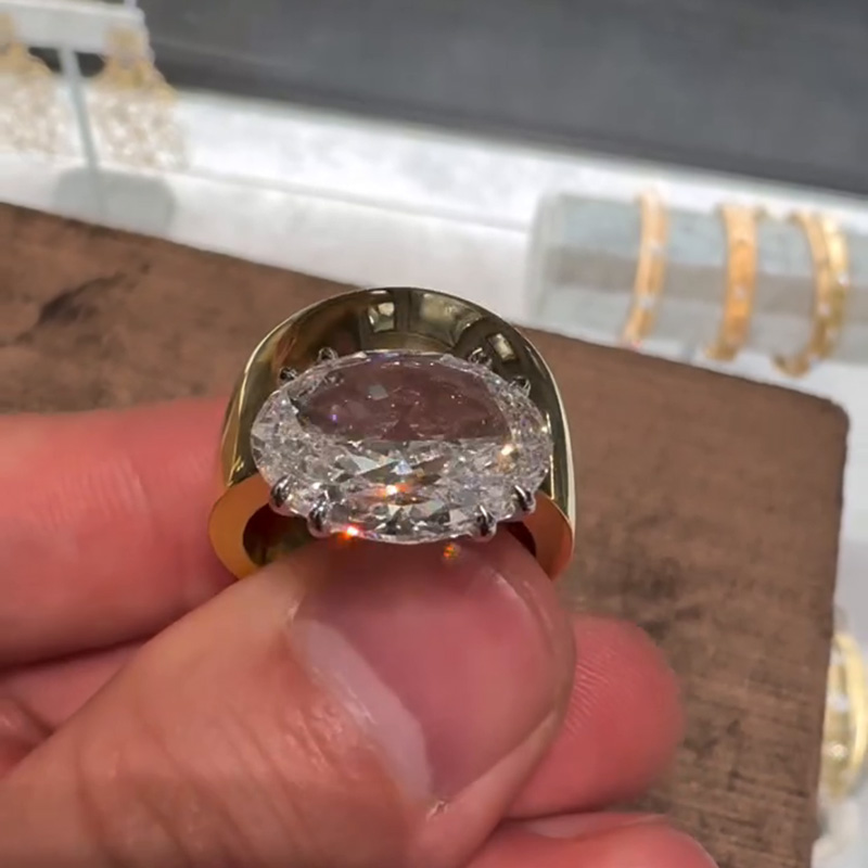 8ct Oval Cut White Sapphire Modern Handmade Ring In Yellow Gold