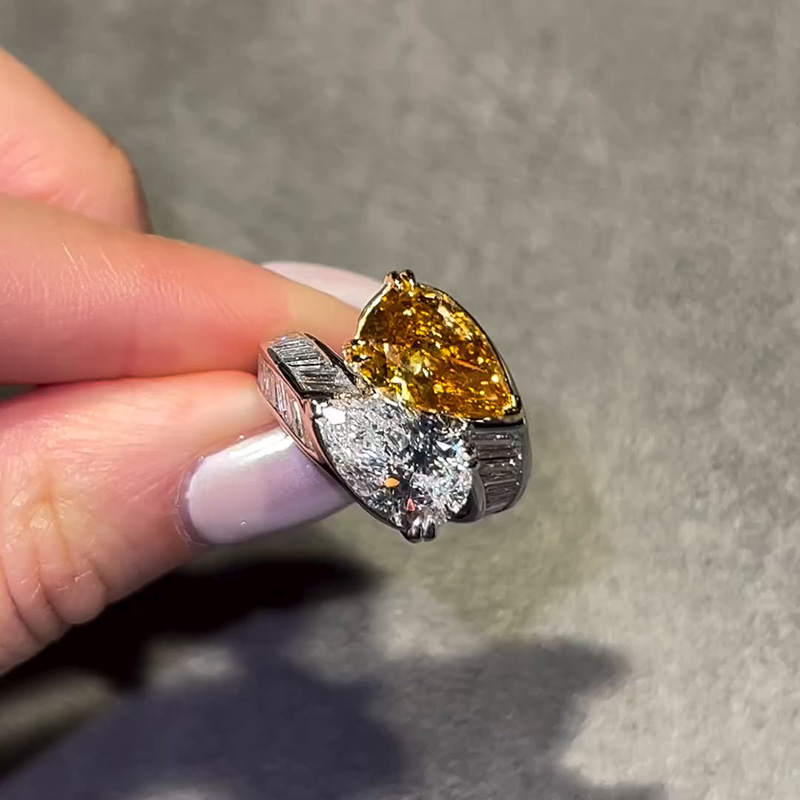 6ct Pear Cut White & Yellow Sapphire Toi Et Moi Double Stone Double Joy Engagement Ring