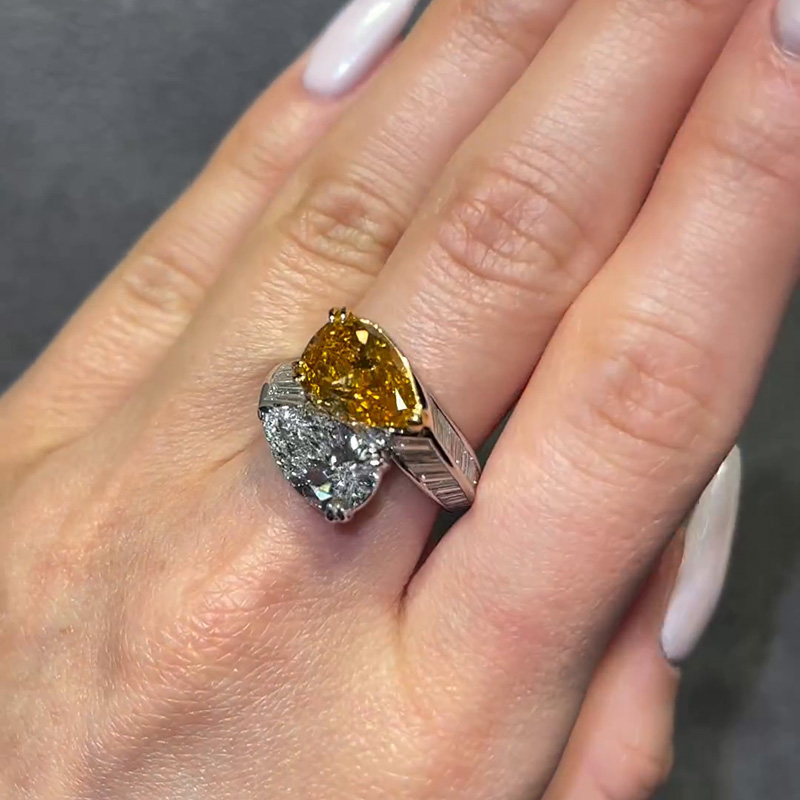 6ct Pear Cut White & Yellow Sapphire Toi Et Moi Double Stone Double Joy Engagement Ring