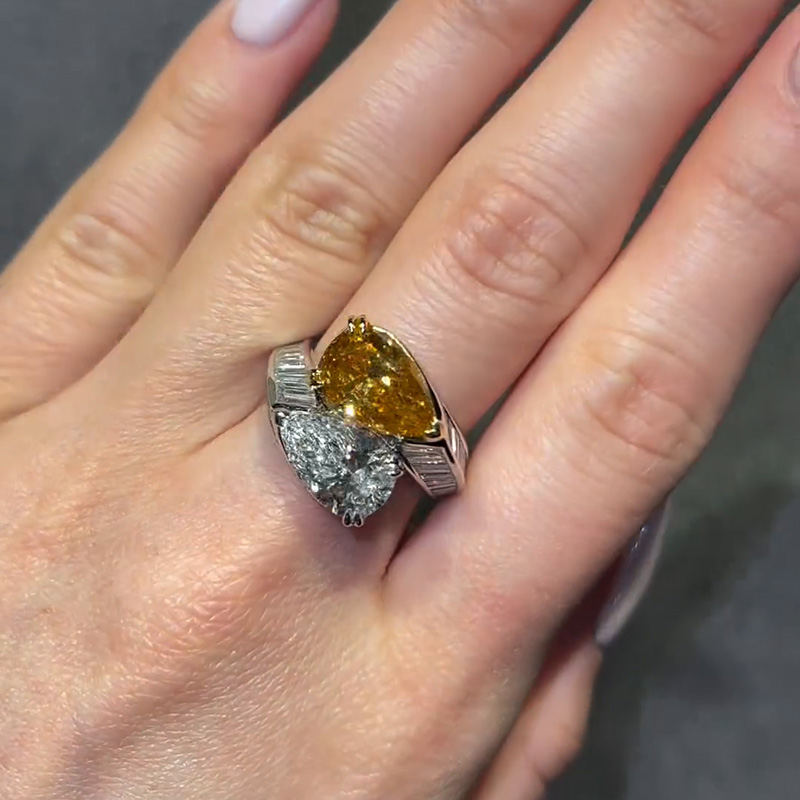 6ct Pear Cut White & Yellow Sapphire Toi Et Moi Double Stone Double Joy Engagement Ring