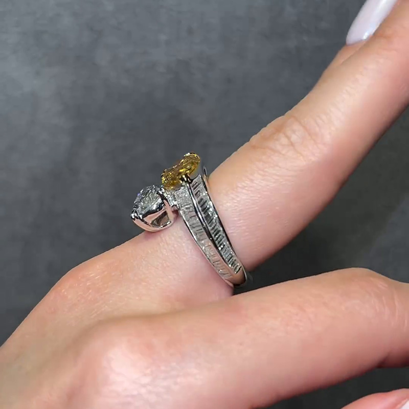 6ct Pear Cut White & Yellow Sapphire Toi Et Moi Double Stone Double Joy Engagement Ring