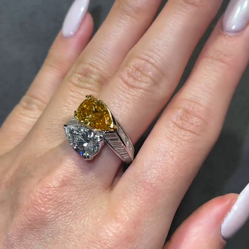 6ct Pear Cut White & Yellow Sapphire Toi Et Moi Double Stone Double Joy Engagement Ring