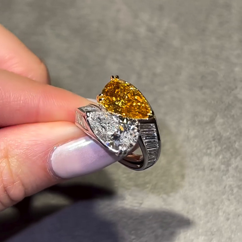 6ct Pear Cut White & Yellow Sapphire Toi Et Moi Double Stone Double Joy Engagement Ring
