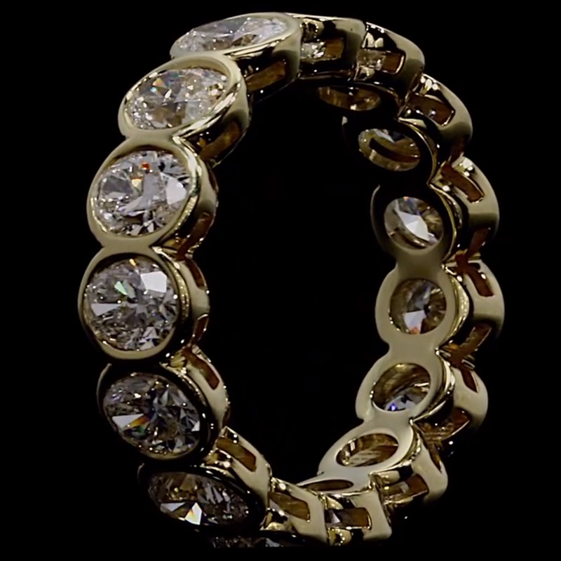 6.4ct Oval Cut White Sapphire Handmade Eternity Band In Yellow Gold