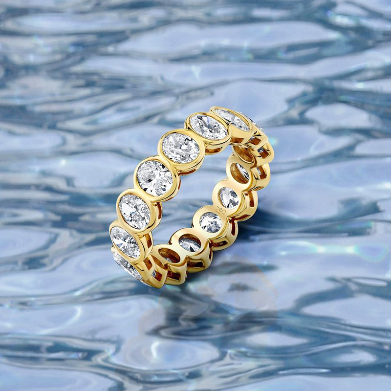 6.4ct Oval Cut White Sapphire Handmade Eternity Band In Yellow Gold