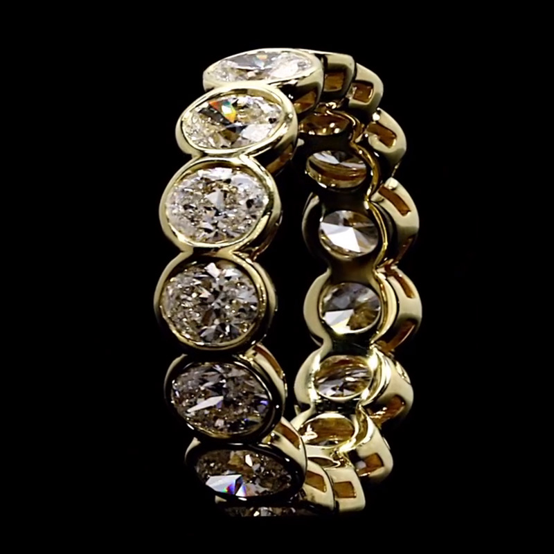 6.4ct Oval Cut White Sapphire Handmade Eternity Band In Yellow Gold