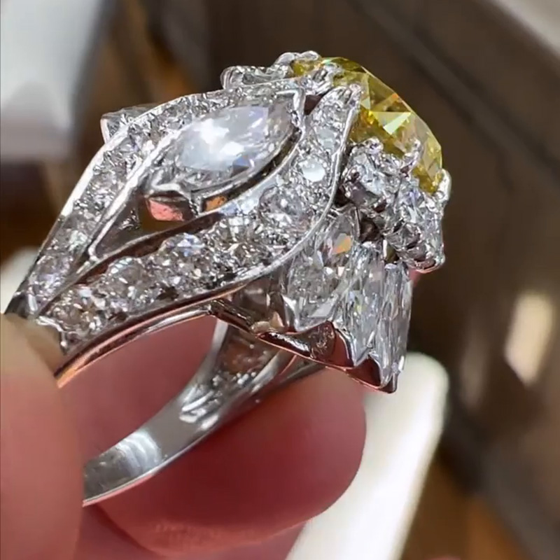 3ct Round Cut Yellow Sapphire Handmade Blooming Flower Ring