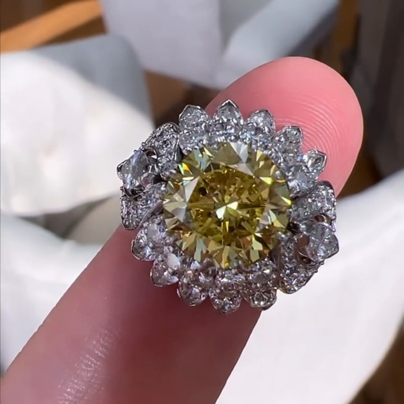 3ct Round Cut Yellow Sapphire Handmade Blooming Flower Ring
