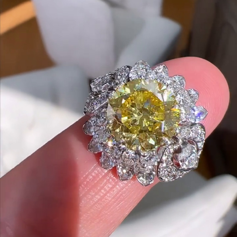 3ct Round Cut Yellow Sapphire Handmade Blooming Flower Ring