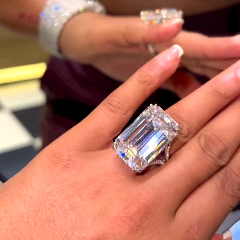 20ct Emerald Cut White Sapphire Paved Handmade Engagement Ring