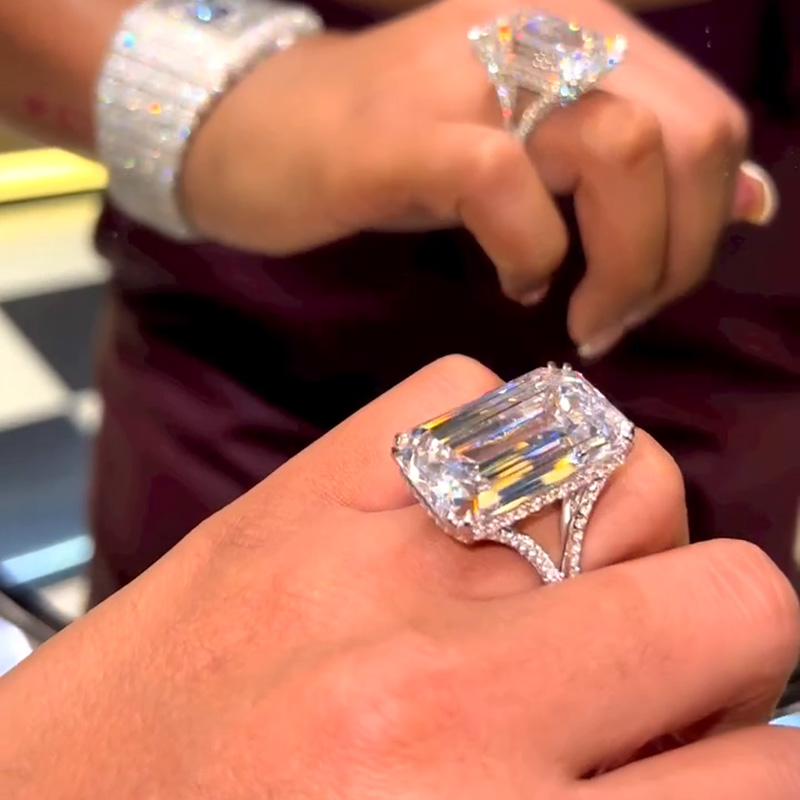 20ct Emerald Cut White Sapphire Paved Handmade Engagement Ring