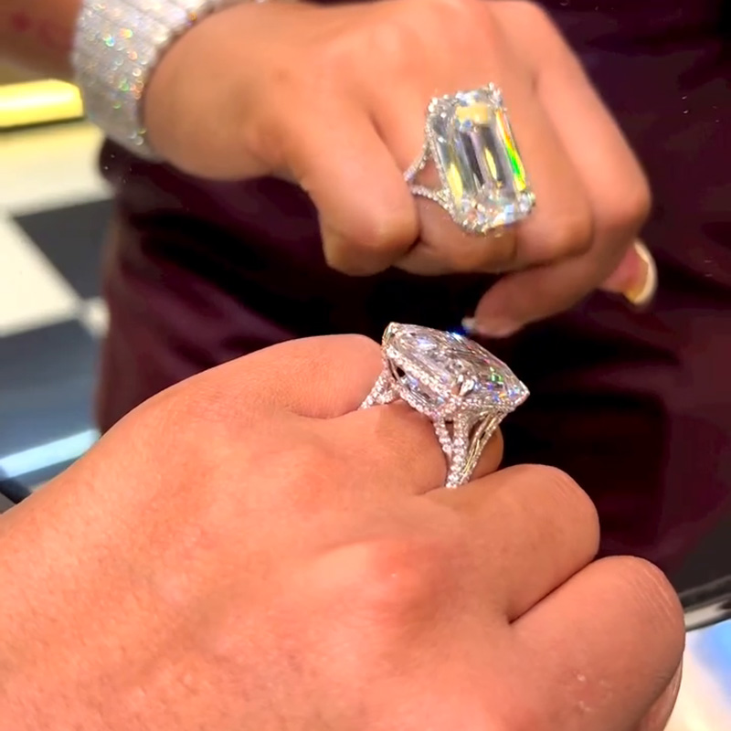 20ct Emerald Cut White Sapphire Paved Handmade Engagement Ring