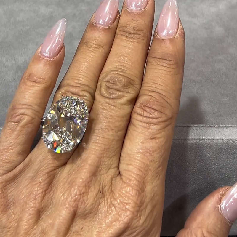 16ct Oval Cut White Sapphire Hidden Halo Classic Handmade Engagement Ring