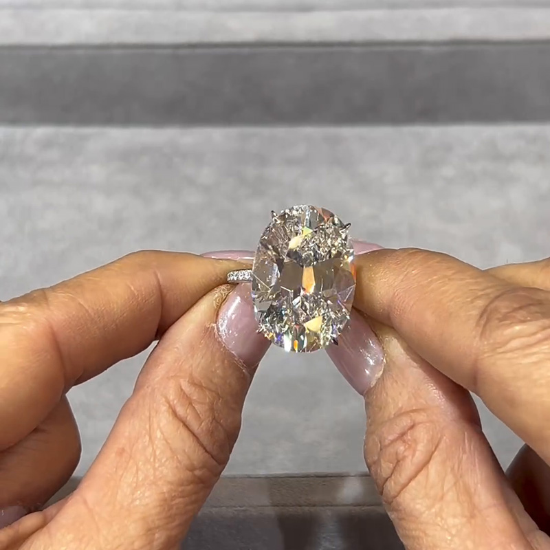 16ct Oval Cut White Sapphire Hidden Halo Classic Handmade Engagement Ring