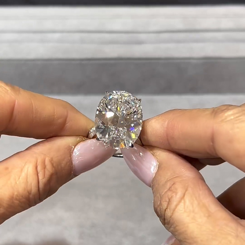 16ct Oval Cut White Sapphire Hidden Halo Classic Handmade Engagement Ring