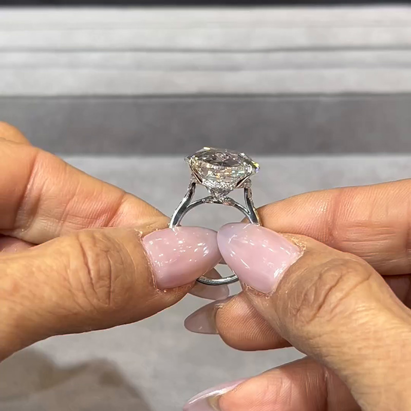 16ct Oval Cut White Sapphire Hidden Halo Classic Handmade Engagement Ring