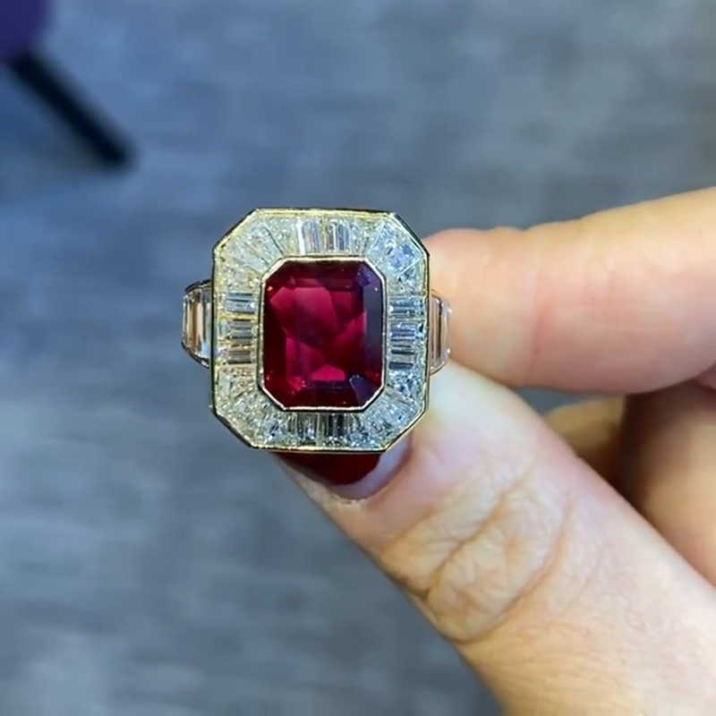 5.5ct Asscher Cut Surrounded By Baguette Cut White Sapphires Vintage Engagement Ring In Yellow Gold