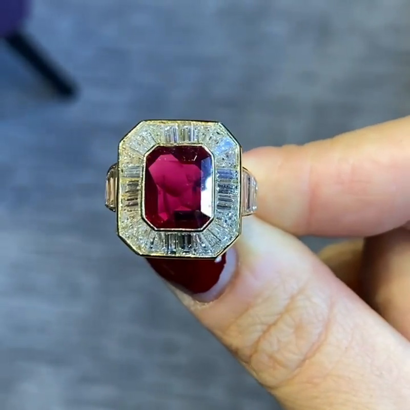 5.5ct Asscher Cut Surrounded By Baguette Cut White Sapphires Vintage Engagement Ring In Yellow Gold