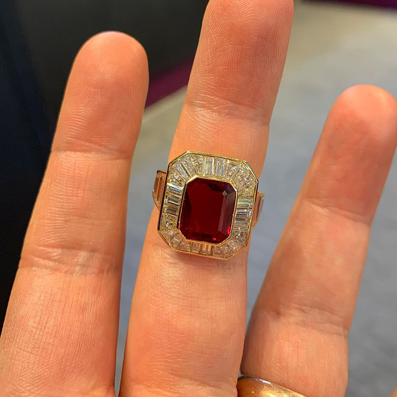 5.5ct Asscher Cut Surrounded By Baguette Cut White Sapphires Vintage Engagement Ring In Yellow Gold