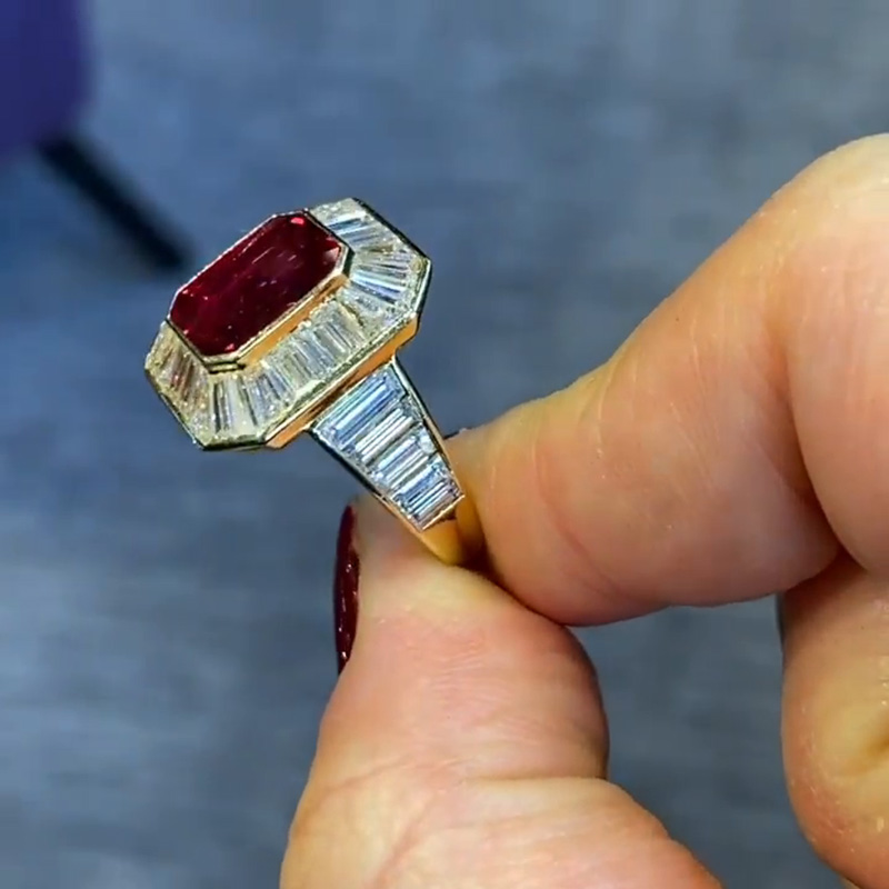 5.5ct Asscher Cut Surrounded By Baguette Cut White Sapphires Vintage Engagement Ring In Yellow Gold