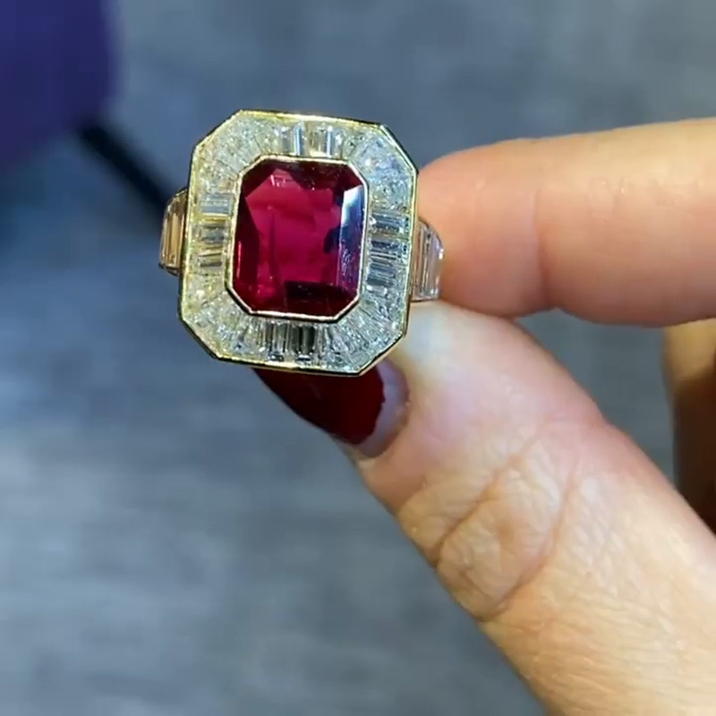 5.5ct Asscher Cut Surrounded By Baguette Cut White Sapphires Vintage Engagement Ring In Yellow Gold