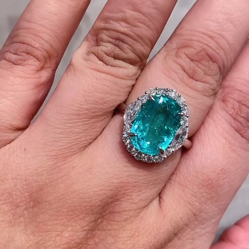 6ct Cushion Cut Paraiba Tourmaline Halo Handmade Engagement Ring