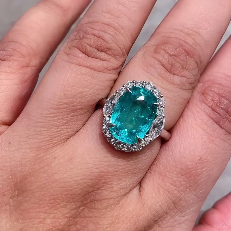 6ct Cushion Cut Paraiba Tourmaline Halo Handmade Engagement Ring