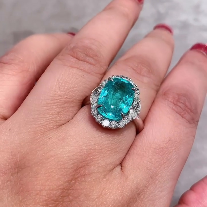6ct Cushion Cut Paraiba Tourmaline Halo Handmade Engagement Ring