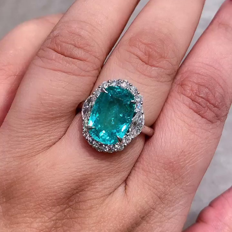 6ct Cushion Cut Paraiba Tourmaline Halo Handmade Engagement Ring