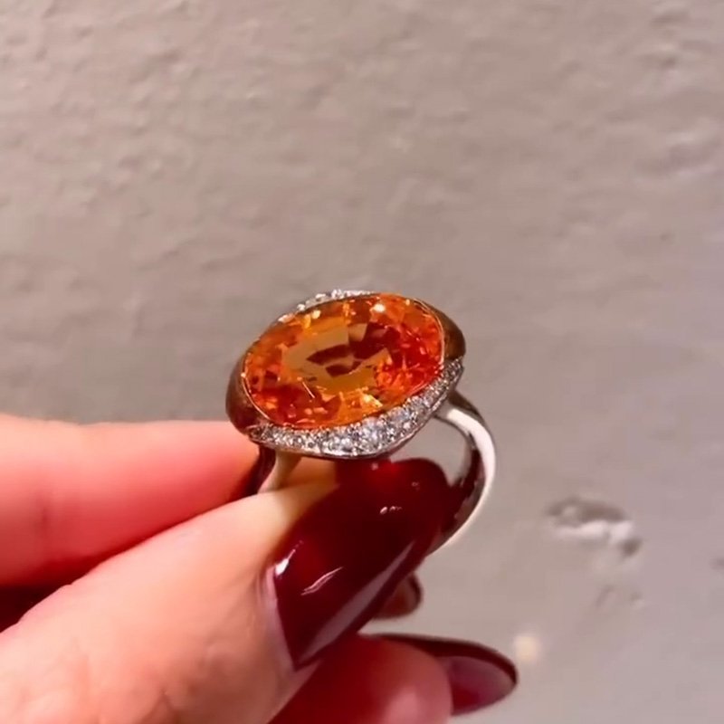4.5ct Oval Cut Mandarin Garnet Sterling Silver Two Tone Engagement Ring