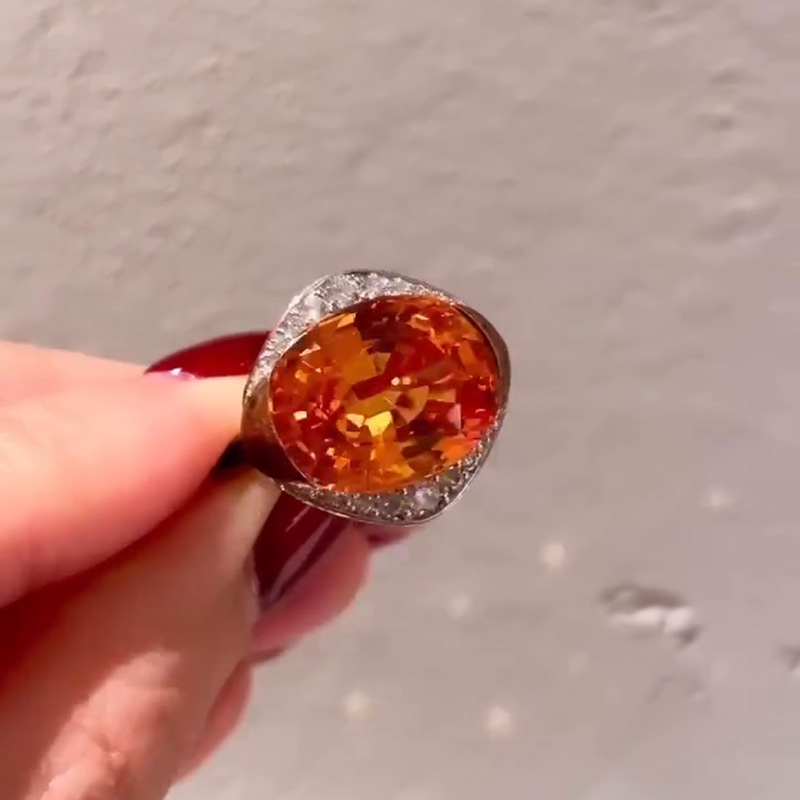 4.5ct Oval Cut Mandarin Garnet Sterling Silver Two Tone Engagement Ring