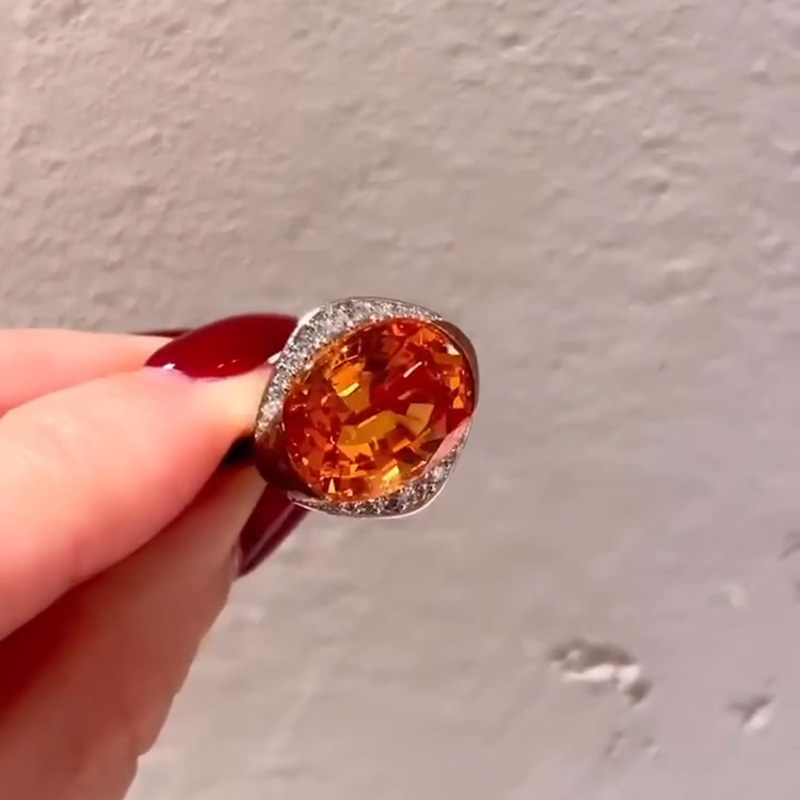 4.5ct Oval Cut Mandarin Garnet Sterling Silver Two Tone Engagement Ring