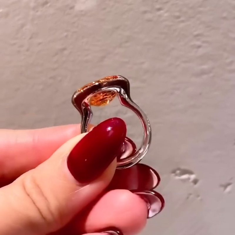 4.5ct Oval Cut Mandarin Garnet Sterling Silver Two Tone Engagement Ring