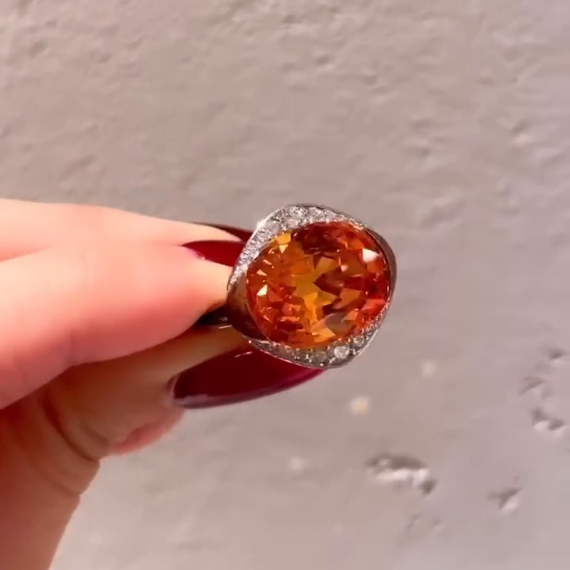 4.5ct Oval Cut Mandarin Garnet Sterling Silver Two Tone Engagement Ring