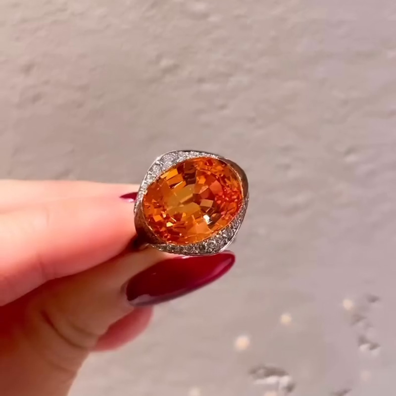 4.5ct Oval Cut Mandarin Garnet Sterling Silver Two Tone Engagement Ring