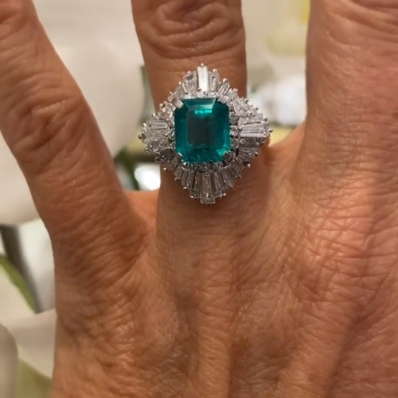 3ct Emerald Cut Emerald Green Ballerina Engagement Ring