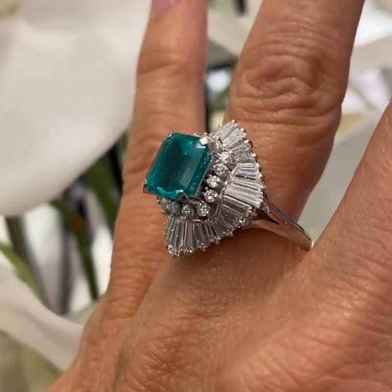 3ct Emerald Cut Emerald Green Ballerina Engagement Ring