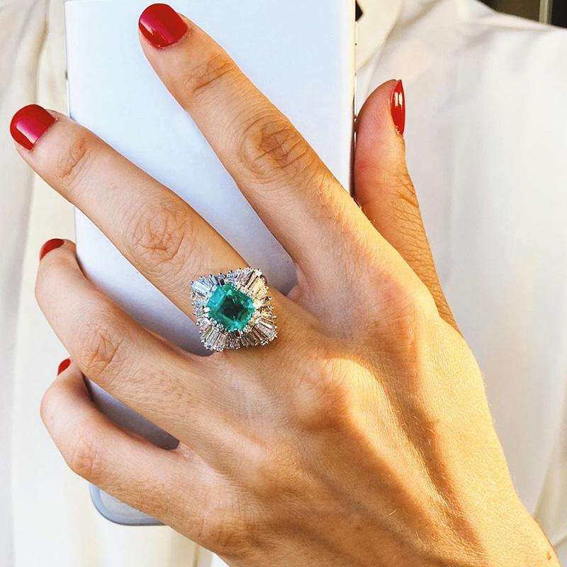 3ct Emerald Cut Emerald Green Ballerina Engagement Ring