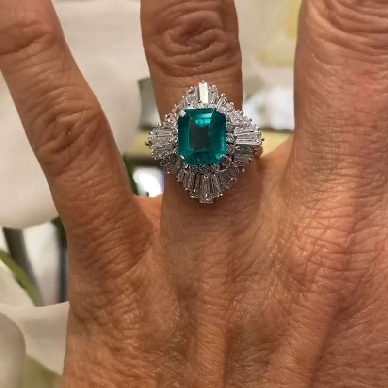3ct Emerald Cut Emerald Green Ballerina Engagement Ring