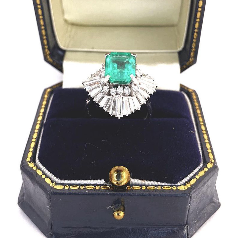 3ct Emerald Cut Emerald Green Ballerina Engagement Ring