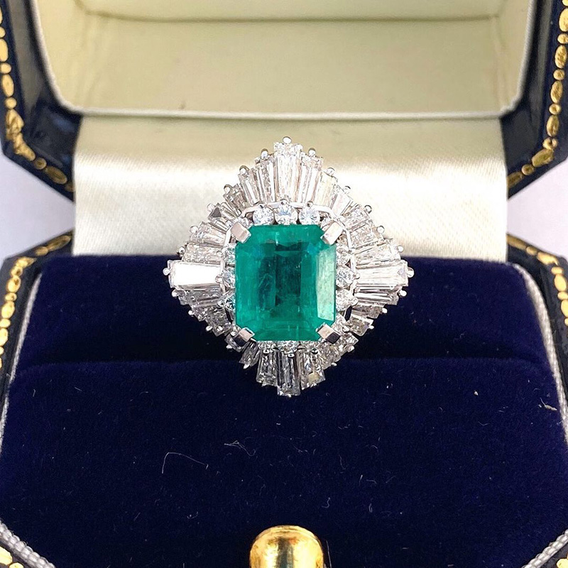 3ct Emerald Cut Emerald Green Ballerina Engagement Ring