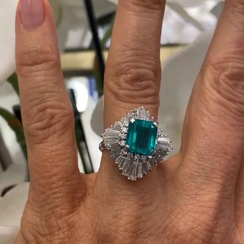 3ct Emerald Cut Emerald Green Ballerina Engagement Ring