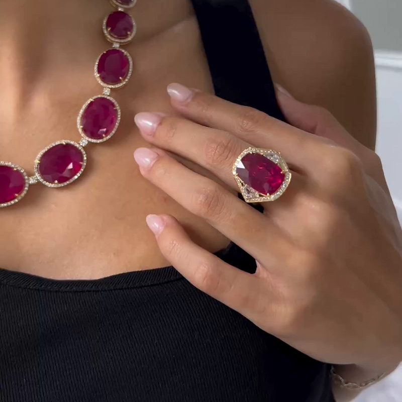 10ct Cushion Cut Ruby Halo Paved Vintage Yellow Gold Handmade Ring